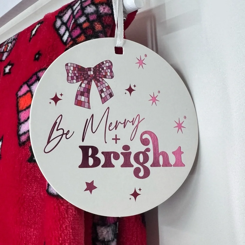 Be Merry & Bright Disco Bow Christmas Throw Blanket 50”x70” Feminine New Nwt